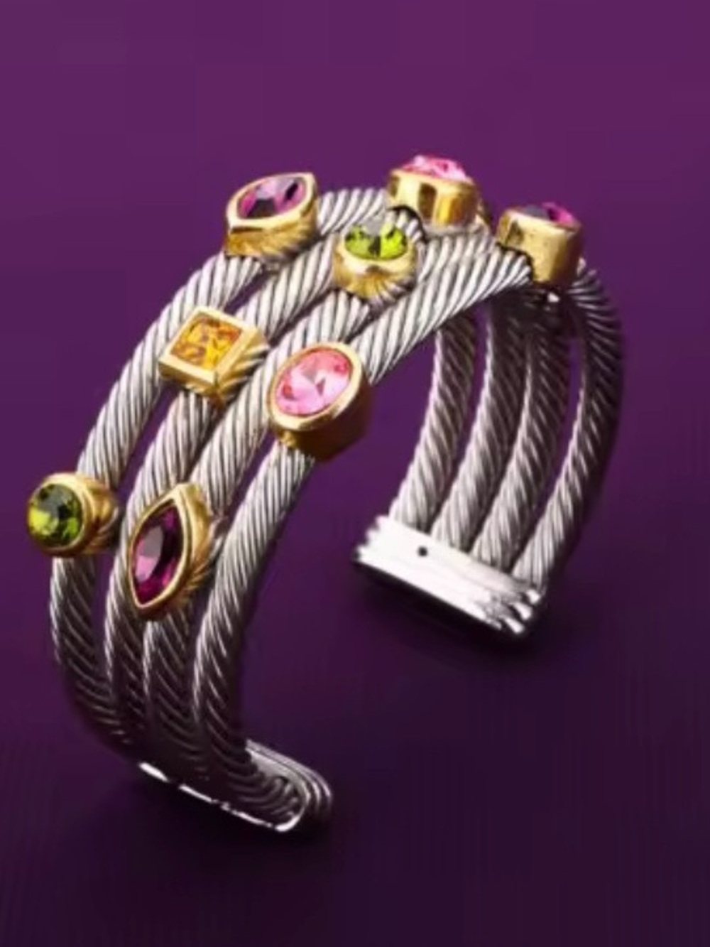 Gemstone Cable Cuff Bracelet - Picture 4 of 13